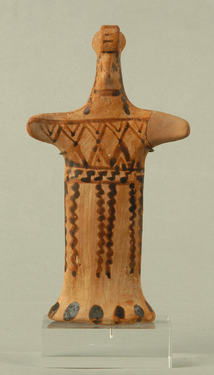 Figur af en stående kvindelig, boeotisk værksted, arkaisk periode (malet ler) af Greek