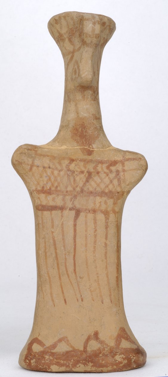 Figur af en stående kvindelig, boeotisk værksted, arkaisk periode (malet ler) af Greek