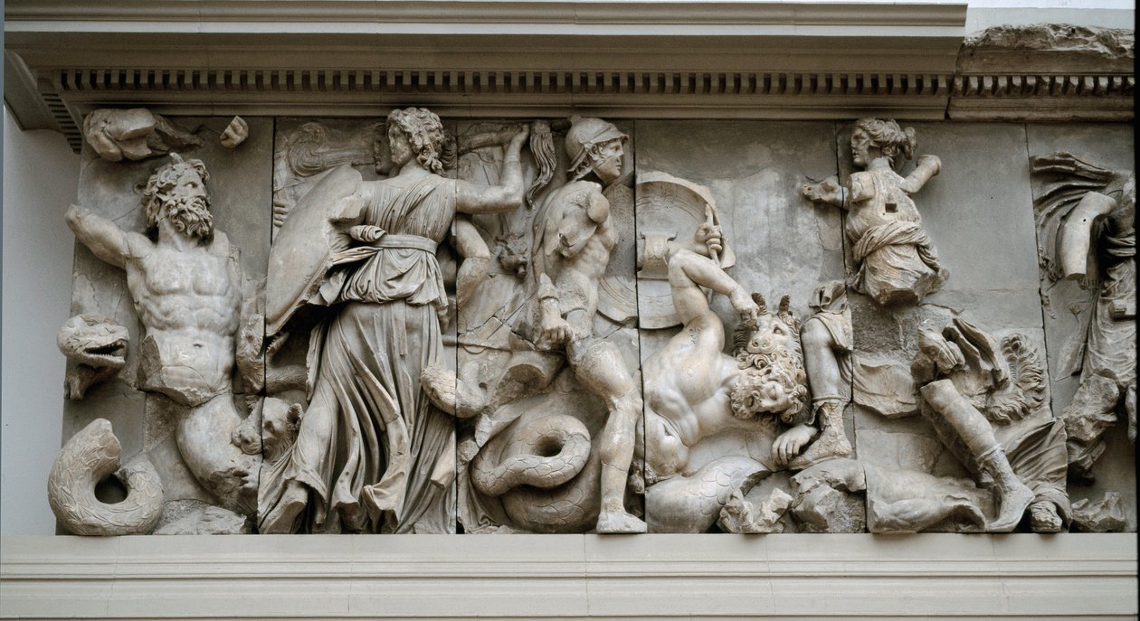 Græsk kunst: repræsentation af Hecate og Artemis. Frise af Zeus a Pergamons alter, lavrelief af Eumene II af Greek