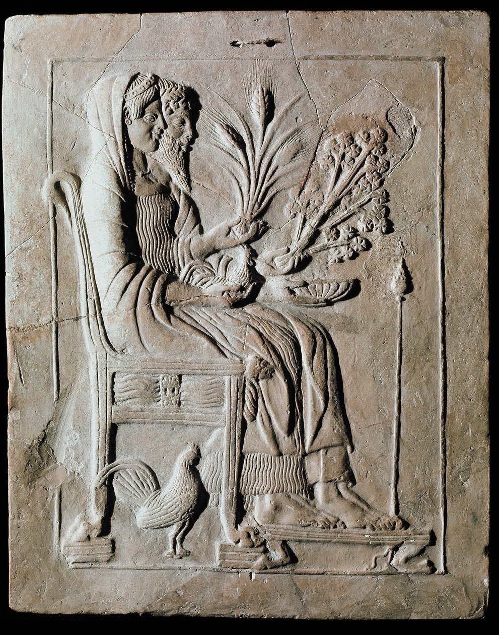 Græsk kunst: votiv terracottatablet fra Persephone på tronen og Hades fra Locri. 470 f.Kr. Reggio Calabria, Nationalmuseet af Greek