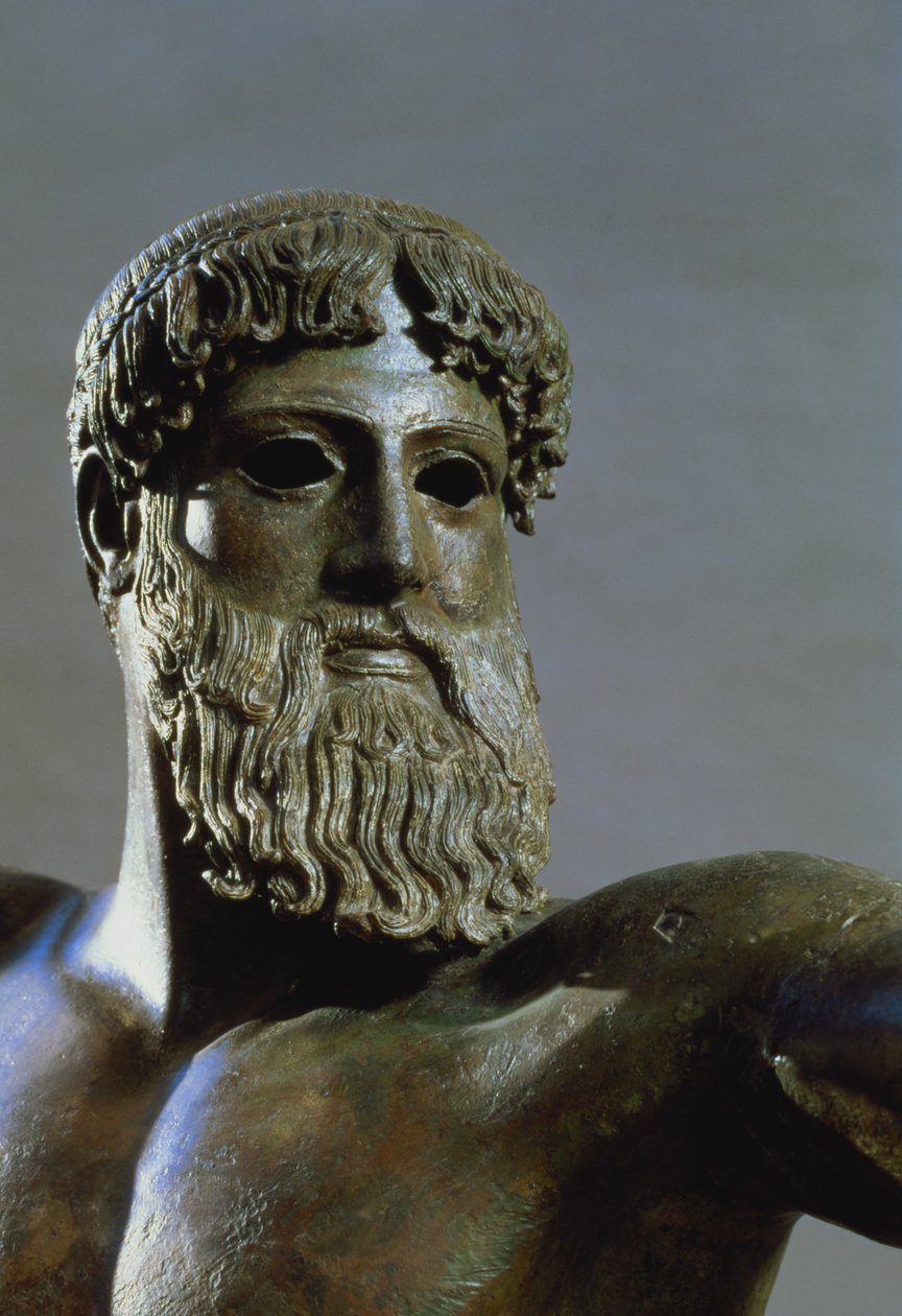Hovedet af Poseidon, ca. 460-450 f.Kr. bronzedetalje fra 111367 af Greek