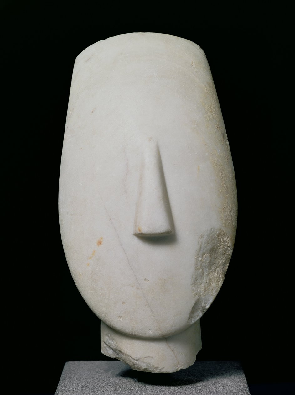 Kvindehoved, fragment af en statue fra Keros, tidlig Kykladisk II periode, ca.2700-2400 f.Kr. (marmor) af Greek