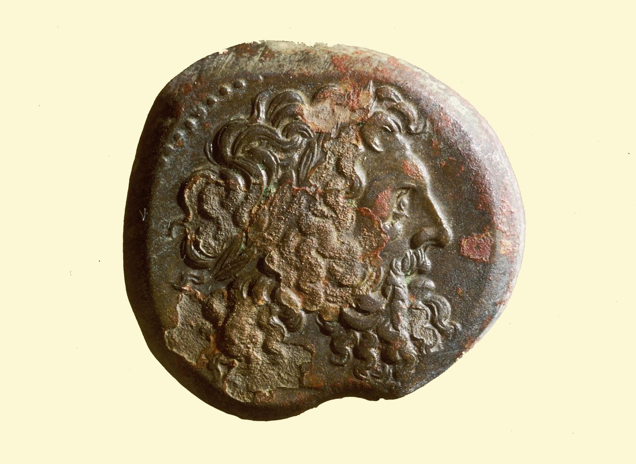 Hellenistisk mønt med Zeus hoved (metal) af Greek