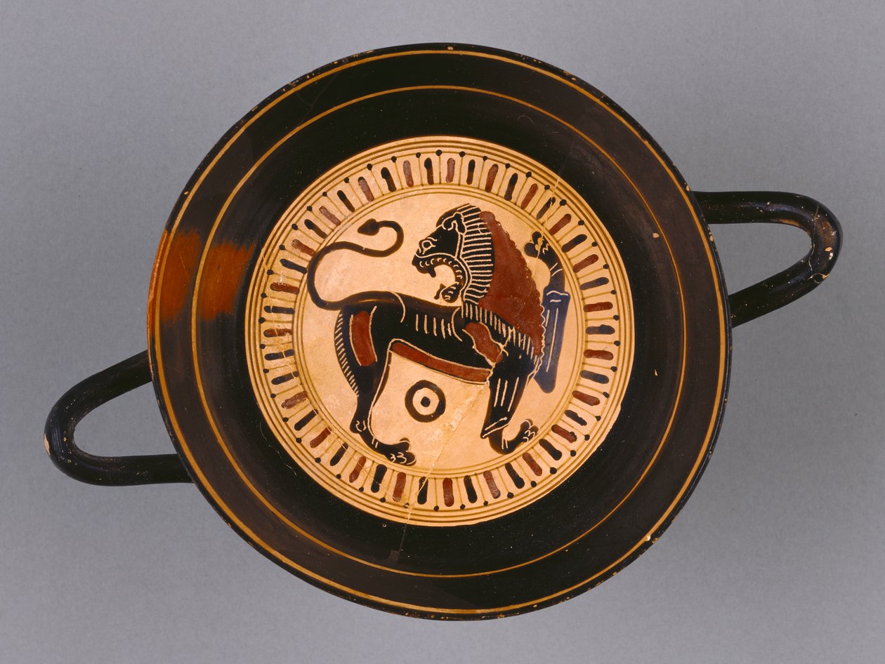 Laconian Black-Figure Kylix tilskrevet Hunt-maler, ca. 540 f.Kr. (terracotta) af Greek