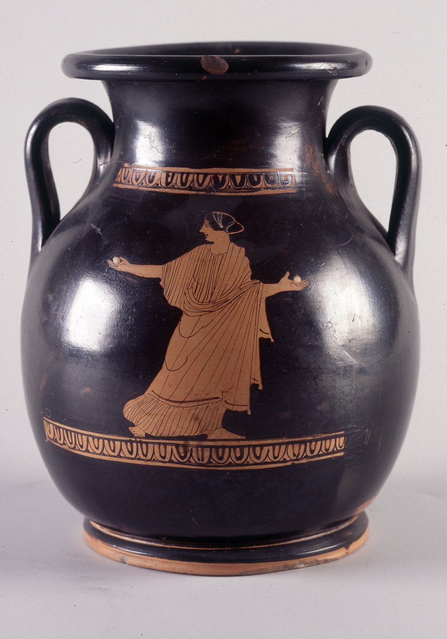 Maleri på vase: Repræsentation af Orithe, spille bold, hun er datter af kongen af Athen. Den forfølges af Borée repræsenteret på den anden side af vasen (35250), 440 f.Kr. BNF, Medaljekontoret. af Greek