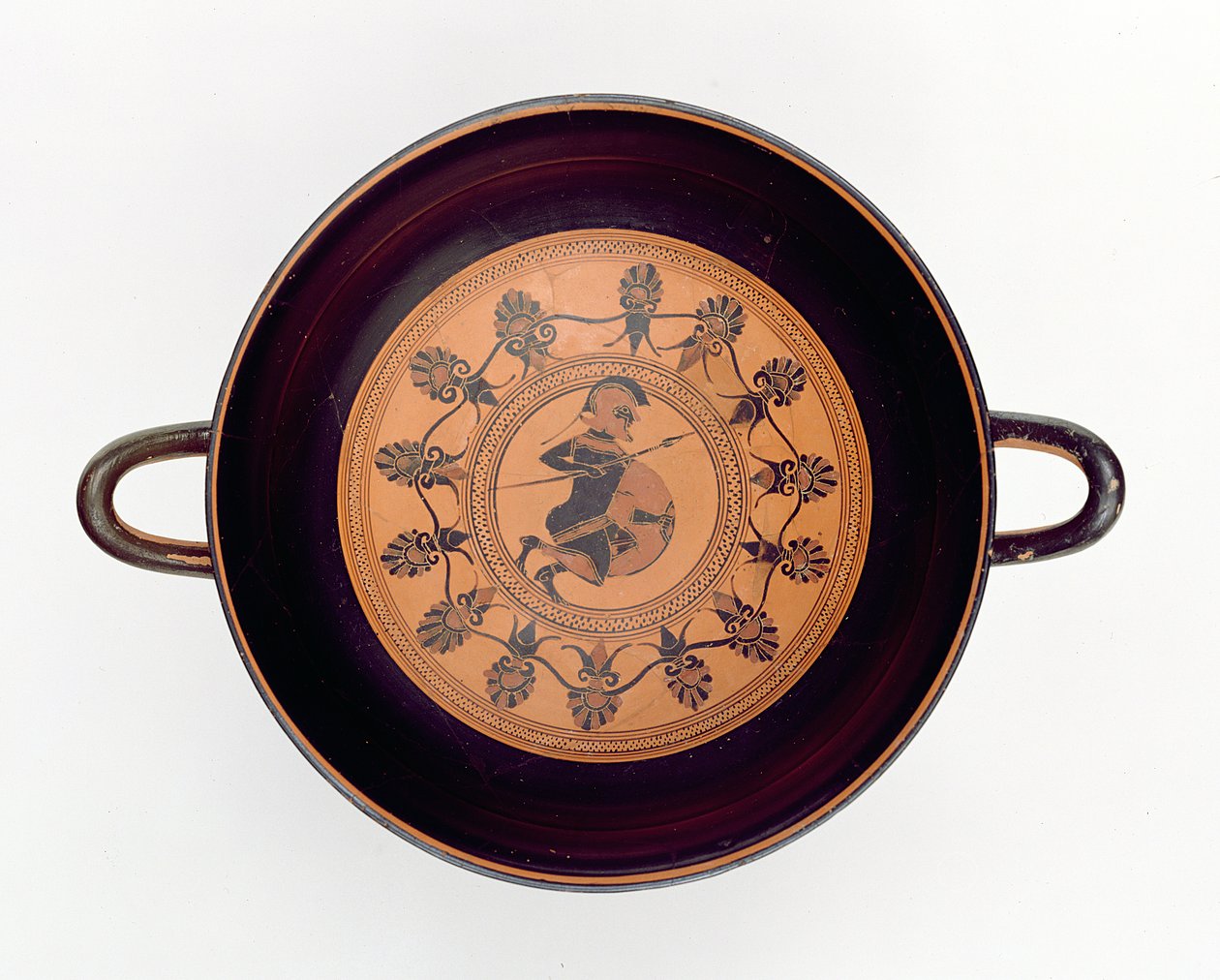 Siana Cup forestiller en kriger, ca. 560 f.Kr. (ler) af Greek