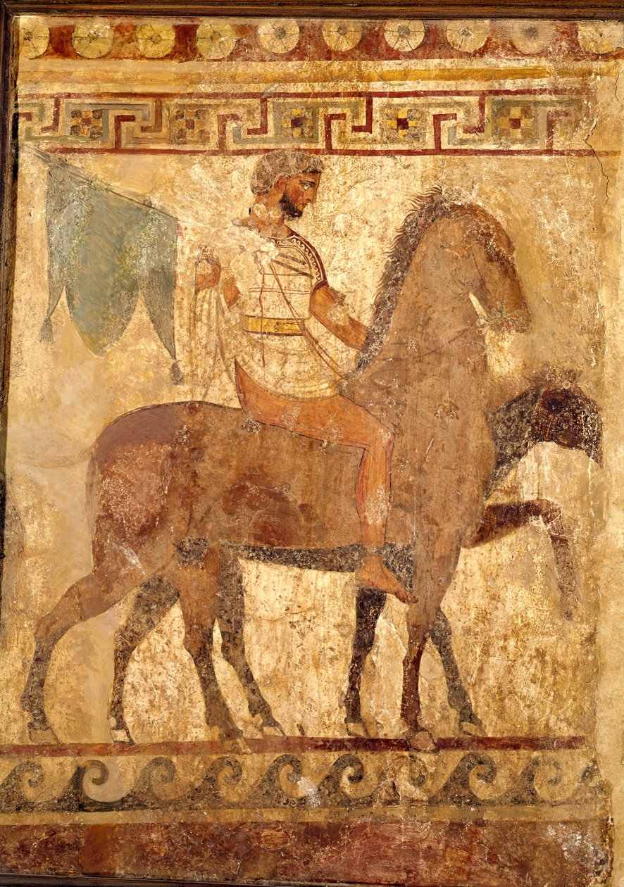 Soldat på en hest, begravelsesmaleri af Greek