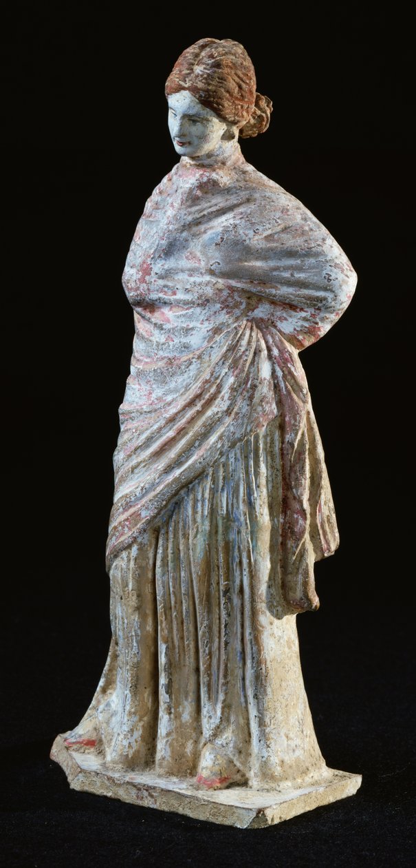 Statuette af en kvinde med draperet tøj, fra Tanagra, Boeotia af Greek
