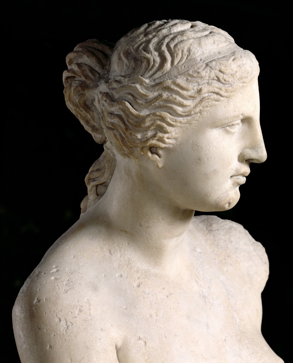 Venus de Milo, detalje af hovedet, hellenistisk periode, ca. 100 f.Kr. marmor af Greek