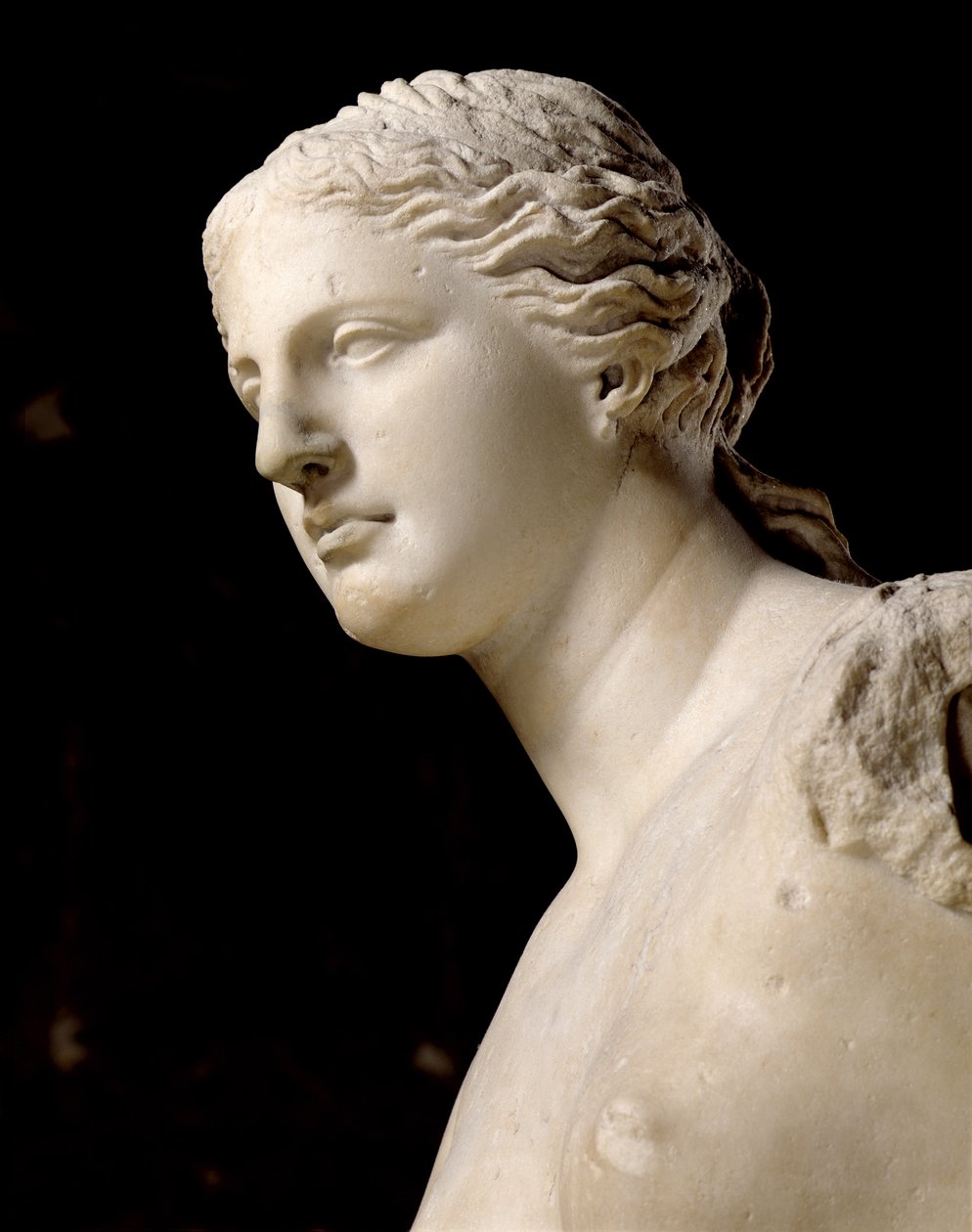 Venus de Milo, detalje af hovedet, hellenistisk periode, ca. 100 f.Kr. marmor af Greek
