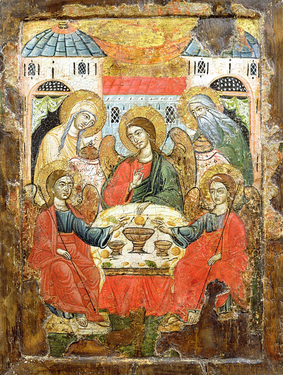 Abraham og de tre engle, ikon, fra Makedonien, ca. 1700 (tempera på panel) af Greek School