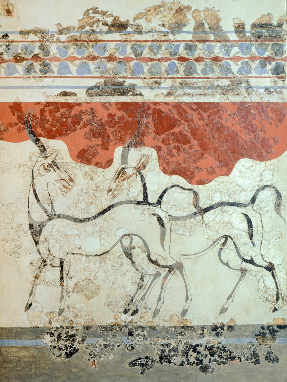 Antiloper, Akrotiri fresco, Thera (i dag Santorini), Grækenland, minoisk civilisation af Greek School