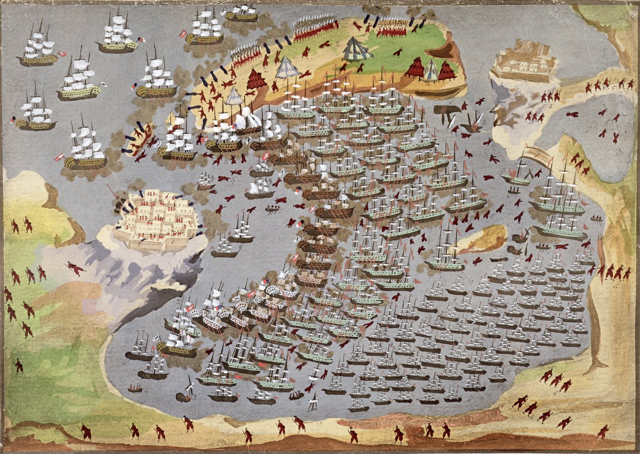 Slaget ved Navarino den 20. oktober 1827 fra den græske uafhængighedskrigs billedhistorie af Greek School