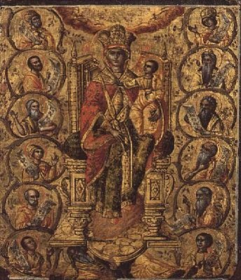 Kristus i vinstokken, en del af en ditykon fra De Ioniske Øer (olie på panel) (se også 49491) af Greek School