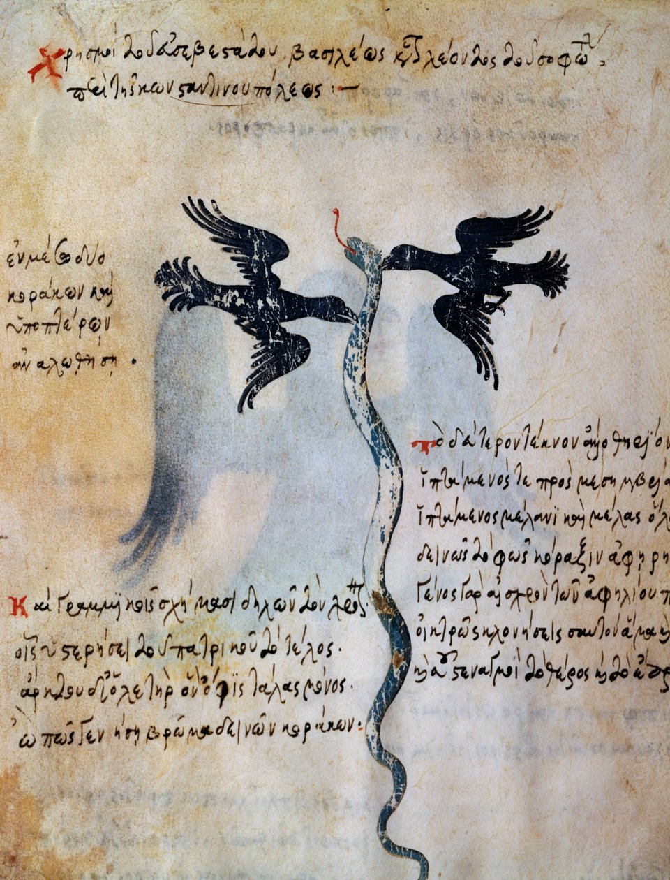 Afbildning af Konstantinopel mellem to ravne, miniature fra Oracle of Leo VI Wise af Greek School