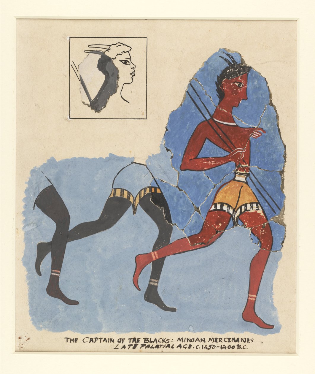 Fragmenter af en fresco fra Knossos, med moderne restaureringer; soldater på flugt, ca.1450-1400 f.Kr af Greek School