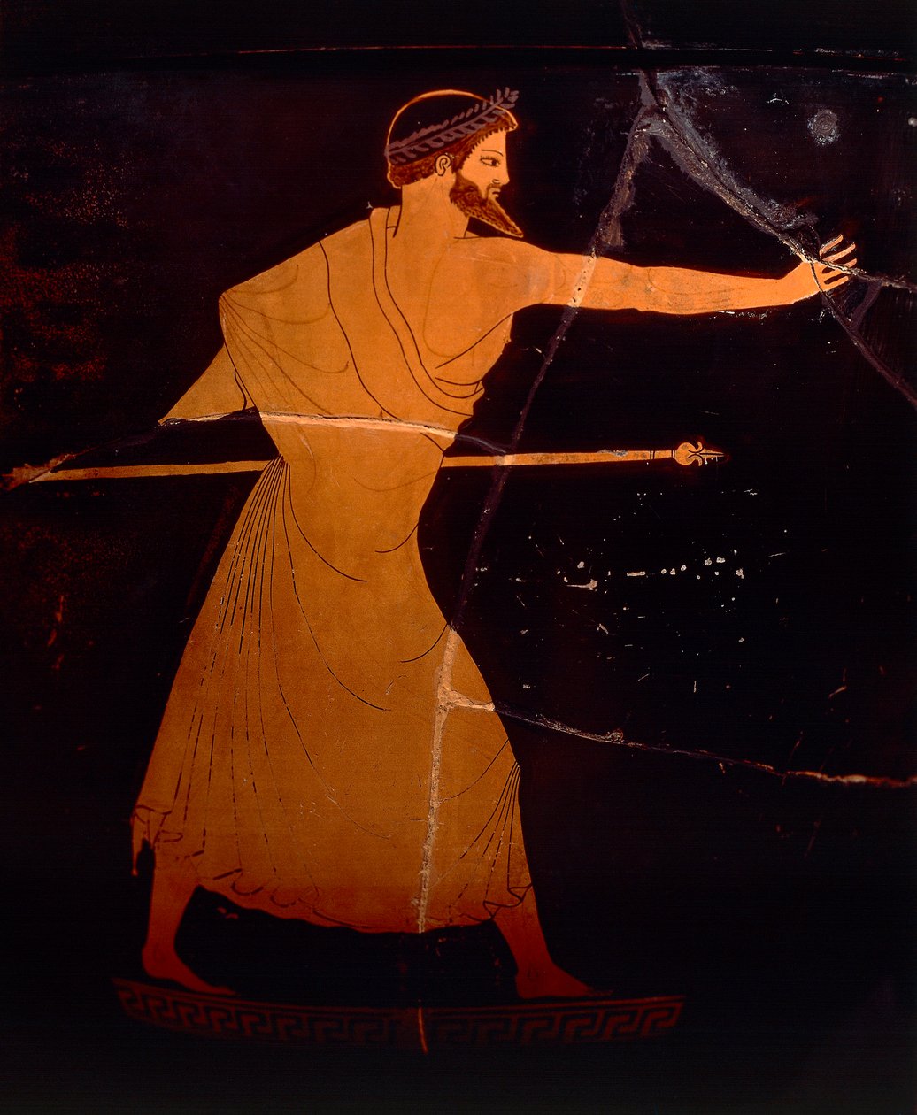 Græsk civilisation, keramik med røde figurer. Attisk krater, der forestiller Zeus, tilskrevet Berlinmaleren. Detalje. af Greek School