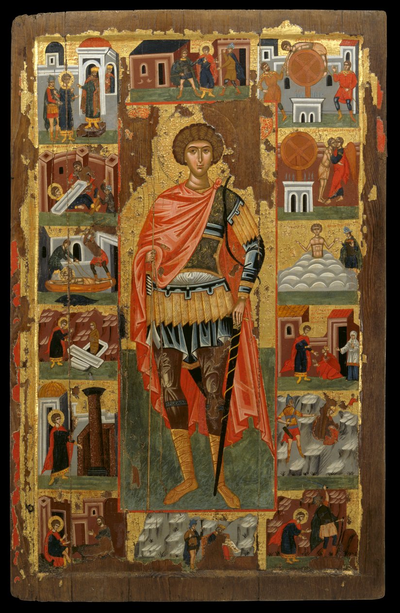 Ikon af St. George med scener fra hans liv (ægtempera på panel) af Greek School