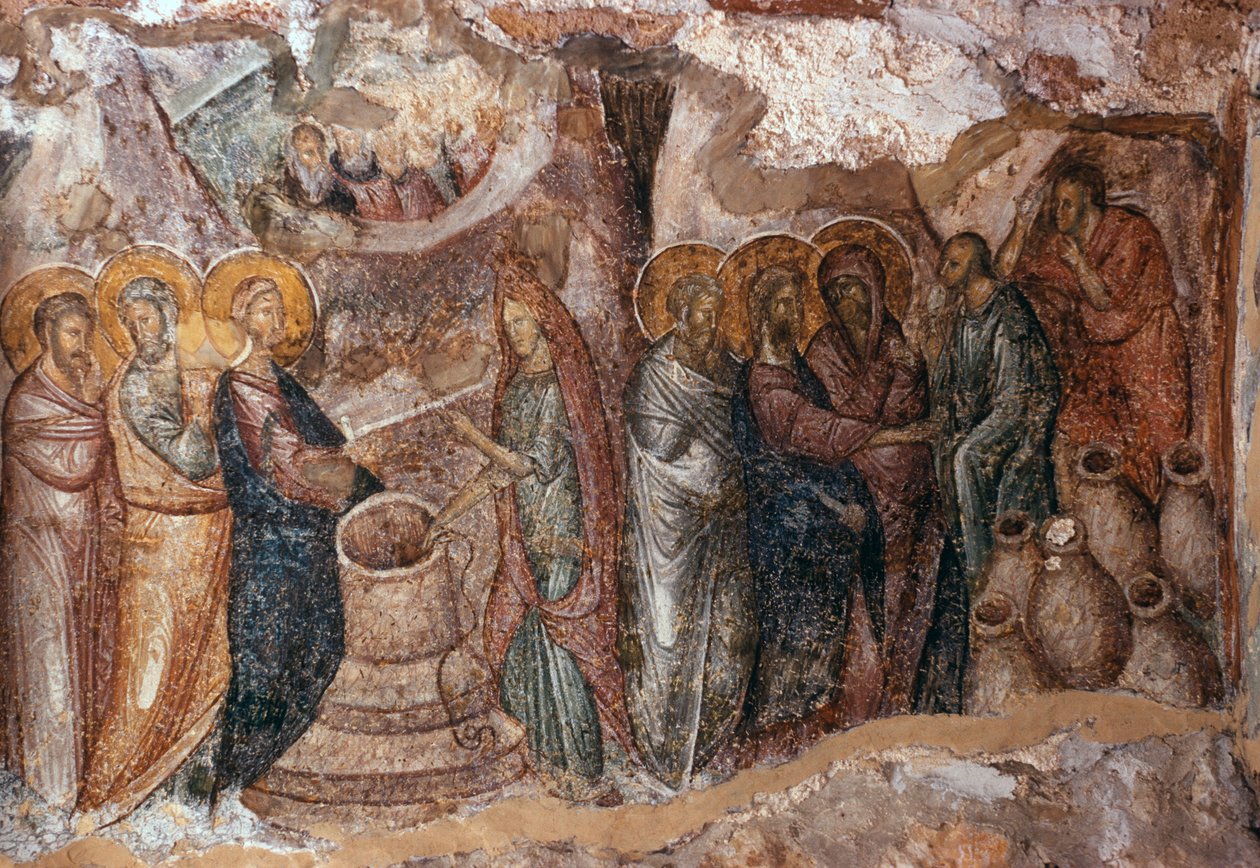 Ægteskab i Cana, narthex vægmaleri, Afendiko kirke, Brontochion kloster af Greek School
