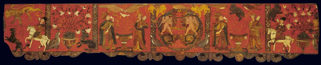 Del af et dekorativt panel, fra Rhodos, Dodekaneserne (ægtempera på træ) af Greek School