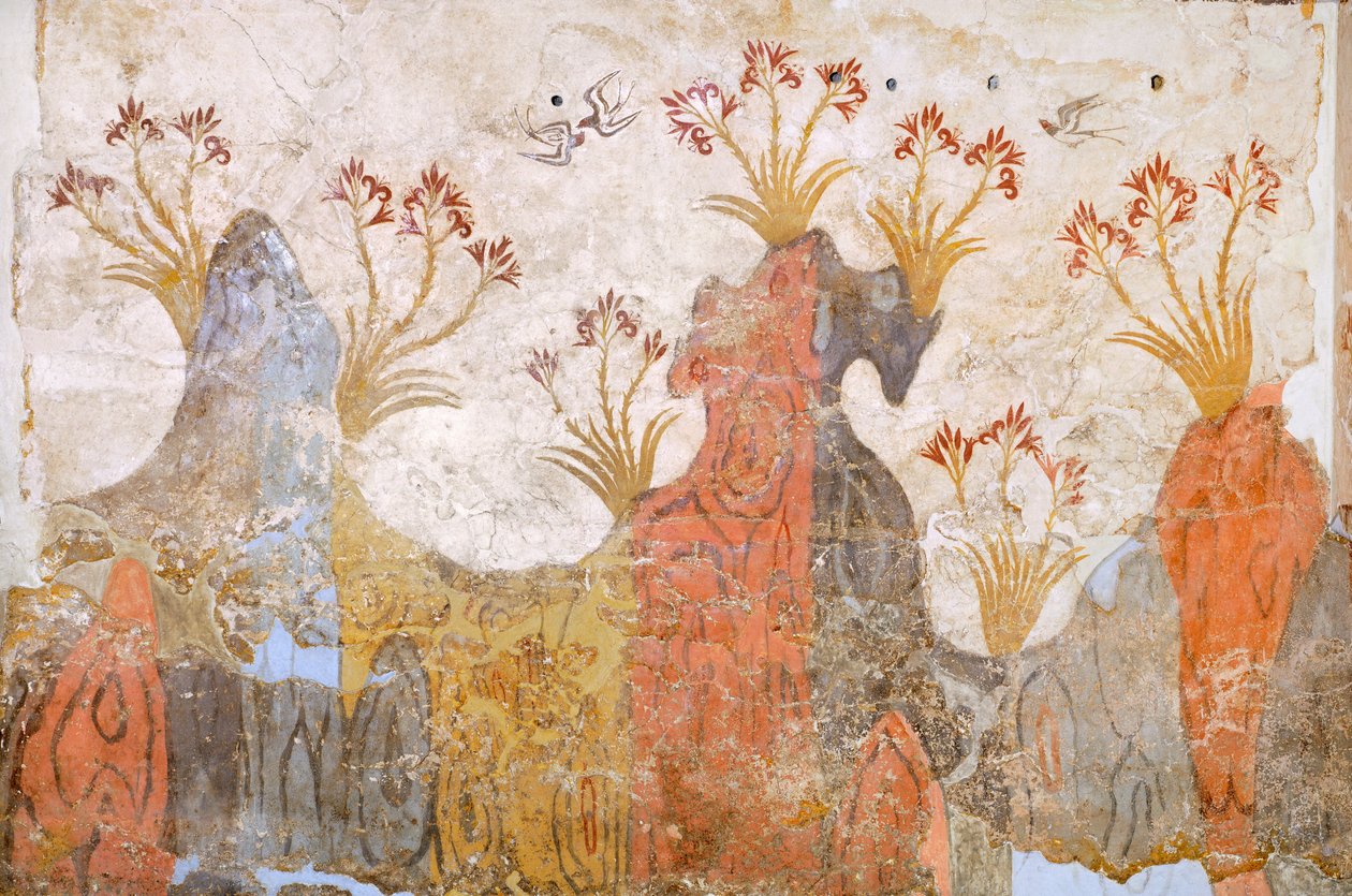 Liljerum eller forår, Akrotiri fresco, Thera (i dag Santorini), Grækenland, minoisk civilisation af Greek School
