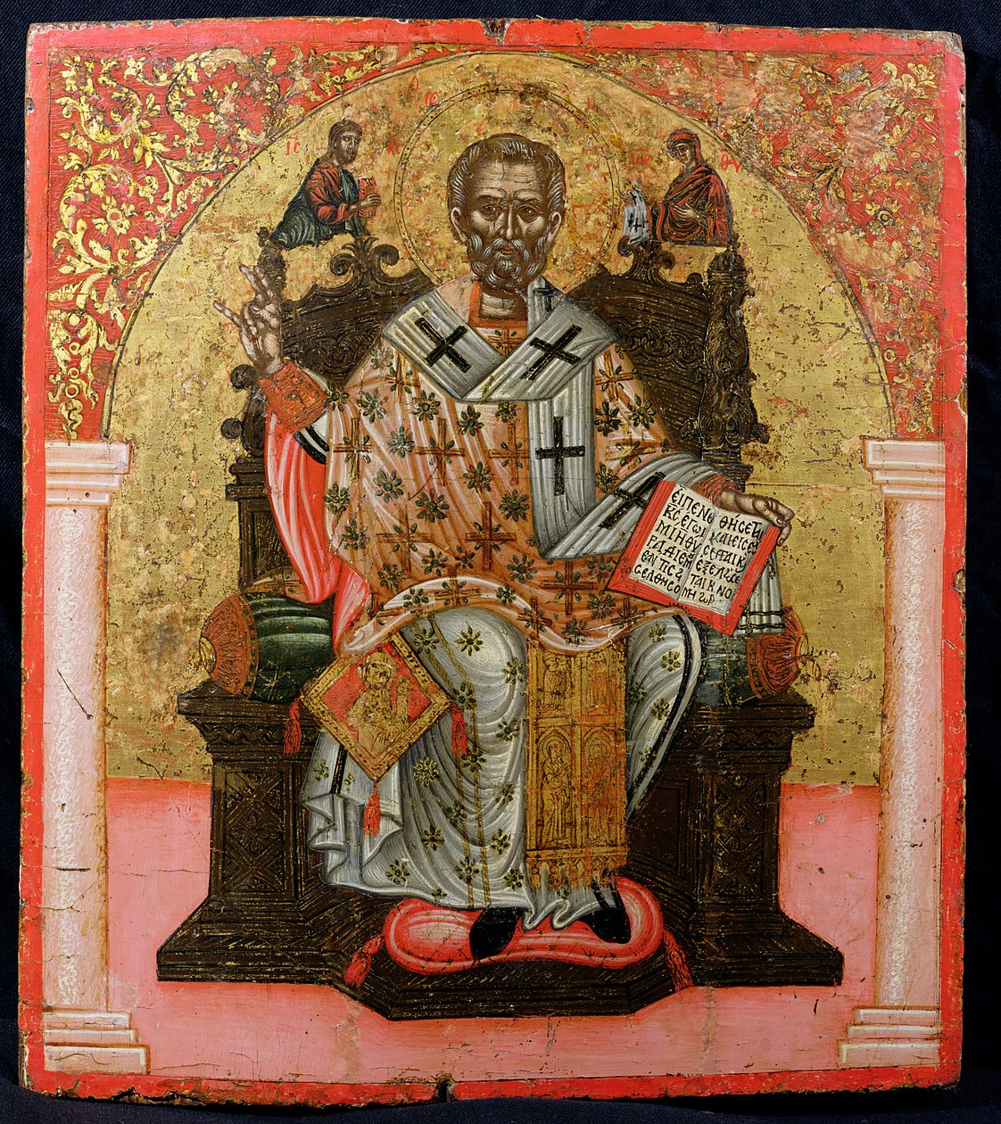 St. Nicholas på tronen, ikon, fra Thessalonika (tempera på panel) af Greek School