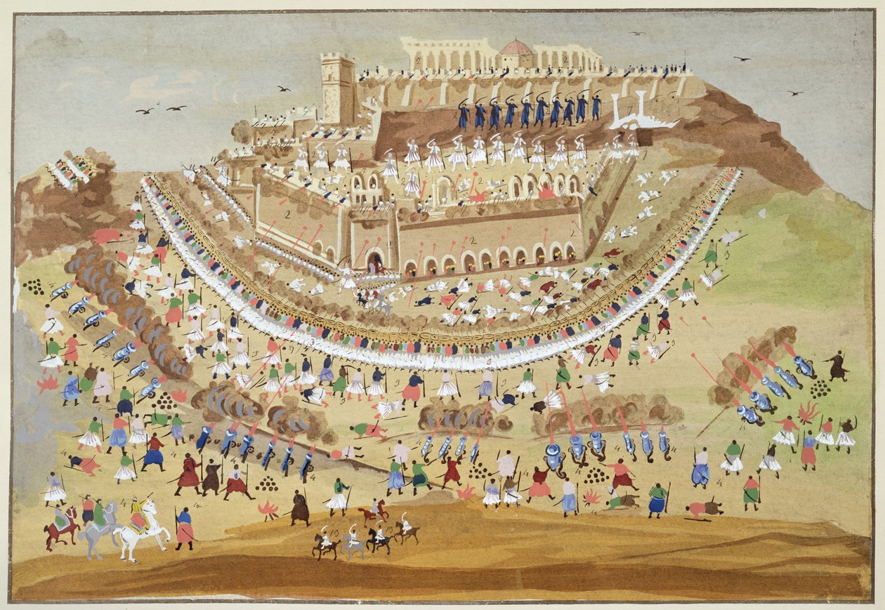 Belejringen af Athen i 1827, fra den græske uafhængighedskrigs billedhistorie af Greek School