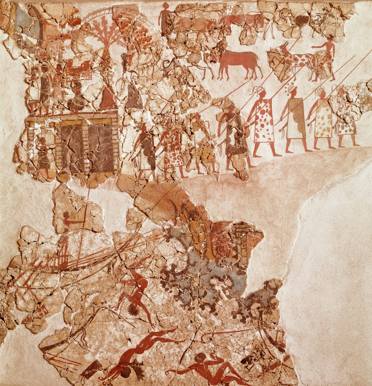 Libyernes død, Akrotiri fresco, Thera (i dag Santorini) (Grækenland), minoiske civilisation af Greek School