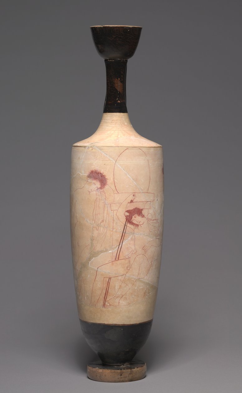 Hvidjordet Lekythos (oliekande til begravelser), ca. 420 f.Kr. (bemalet terrakotta) af Greek School
