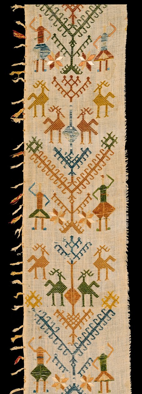 Border dekoreret med et livstræ, fra Siphnos, Kykladerne, 17.-18. århundrede (bomuld broderet med silketråde) af Greek School