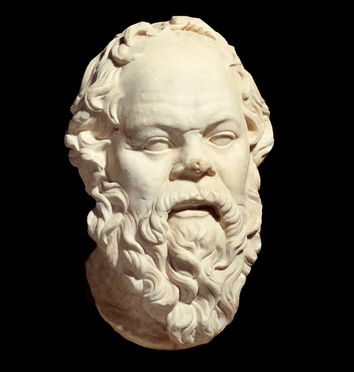 Marmorbuste af den græske filosof Sokrates (470-399 f.Kr.) efter originalen af Lysippe (omkring 330 f.Kr.), der dekorerede Athens Pompeion. Søn 0,33 m. Paris, Louvre-museet af Greek or Roman
