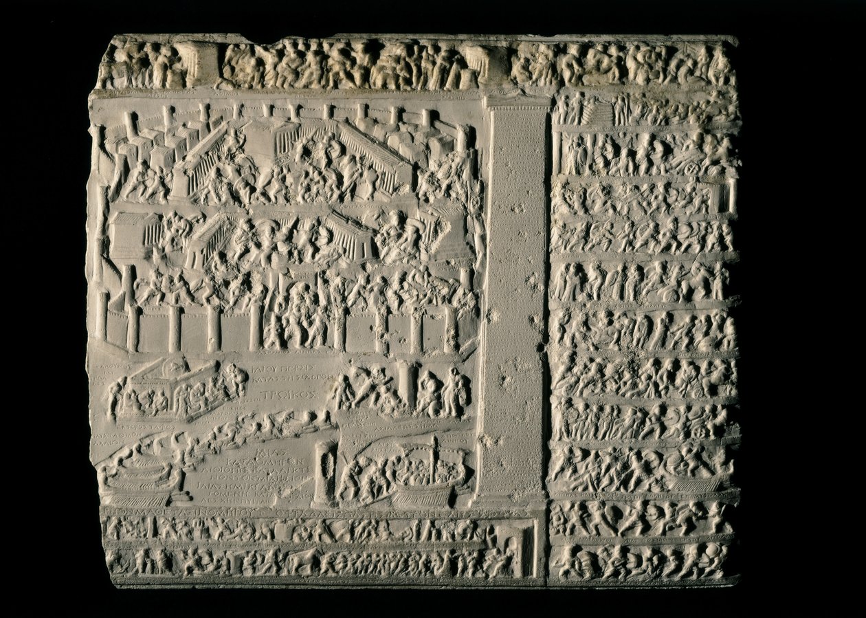 GRÆSK KUNST: Den trojanske krig. Tabula Iliaca med relieffer af den trojanske cyklus, ledsaget af... af Greek School