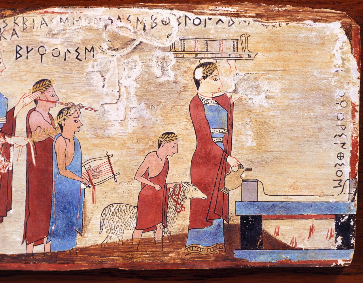 Scene, der viser offer, malet tavle fra Pitsa, Grækenland, græsk civilisation, 6. århundrede f.Kr. af Greek School