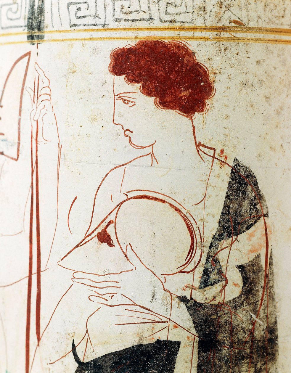 Hvidslebet keramik, Attic lekythos skildrer begravelsesscene med kriger før graven, detalje af Greek School