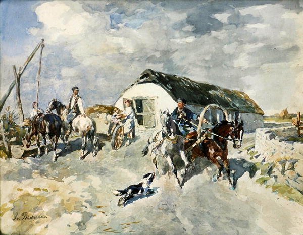 På gården (akvarel på papir) af Gregor von Bochmann