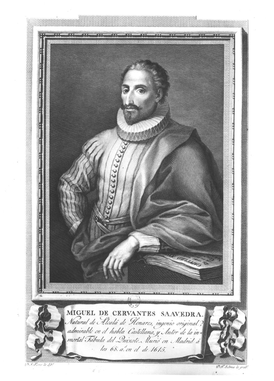 Portræt af Miguel de Cervantes Saavedra (1547-1616), graveret af Fernando Selma (1752-1810) af Gregorio Ferro