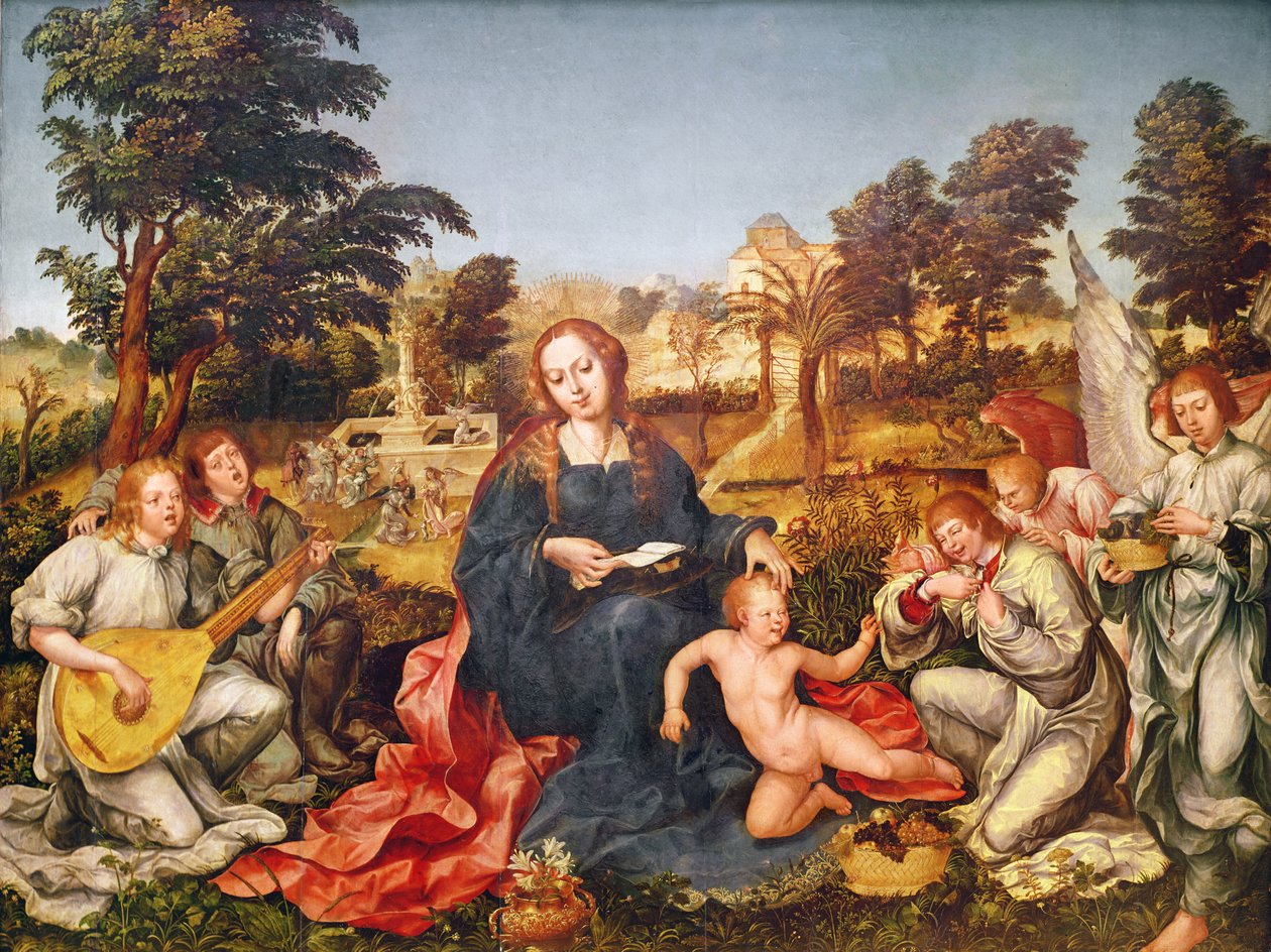 Jomfru og barn og engle, 1536-38 af Gregorio Lopez