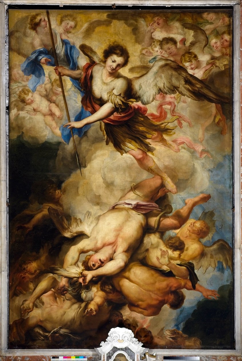 Ærkeenglen St. Michael besejr de oprørske engle, ca. 1680 af Gregorio De Ferrari
