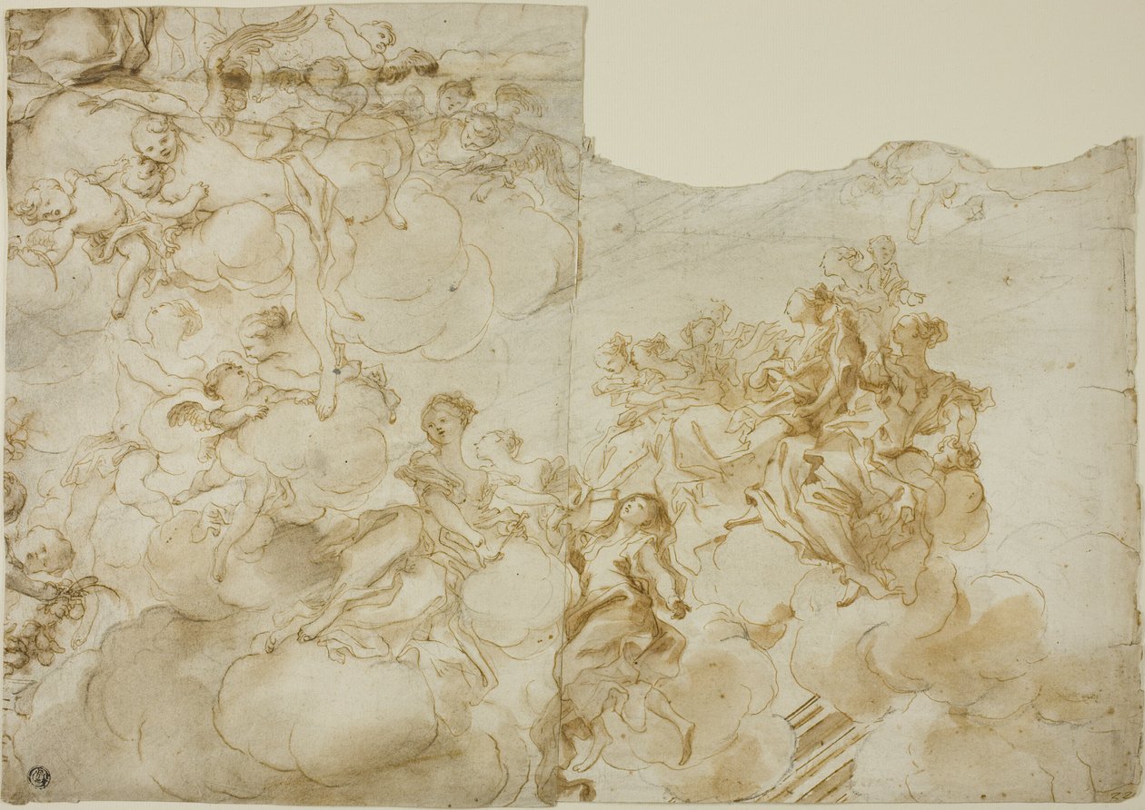 Kvindefigurer med putti i skyer af Gregorio de