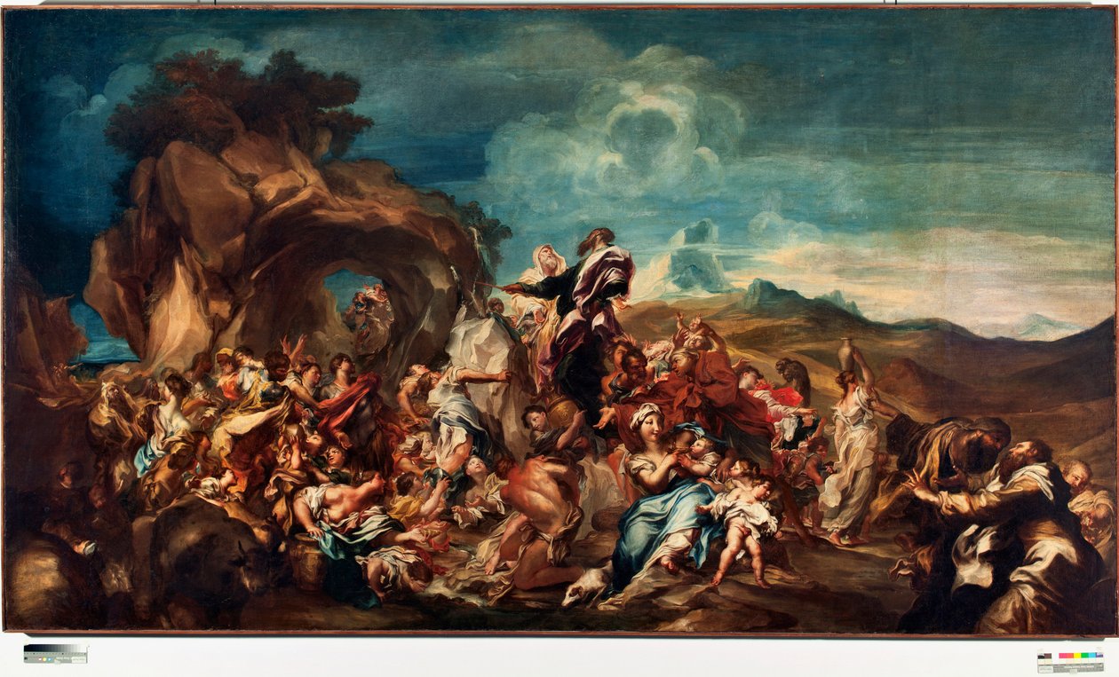 Moses slår vand fra klippen Maleri af Gregorio De Ferrari (1647-1726) Gener, nye gademuseer af Gregorio De Ferrari