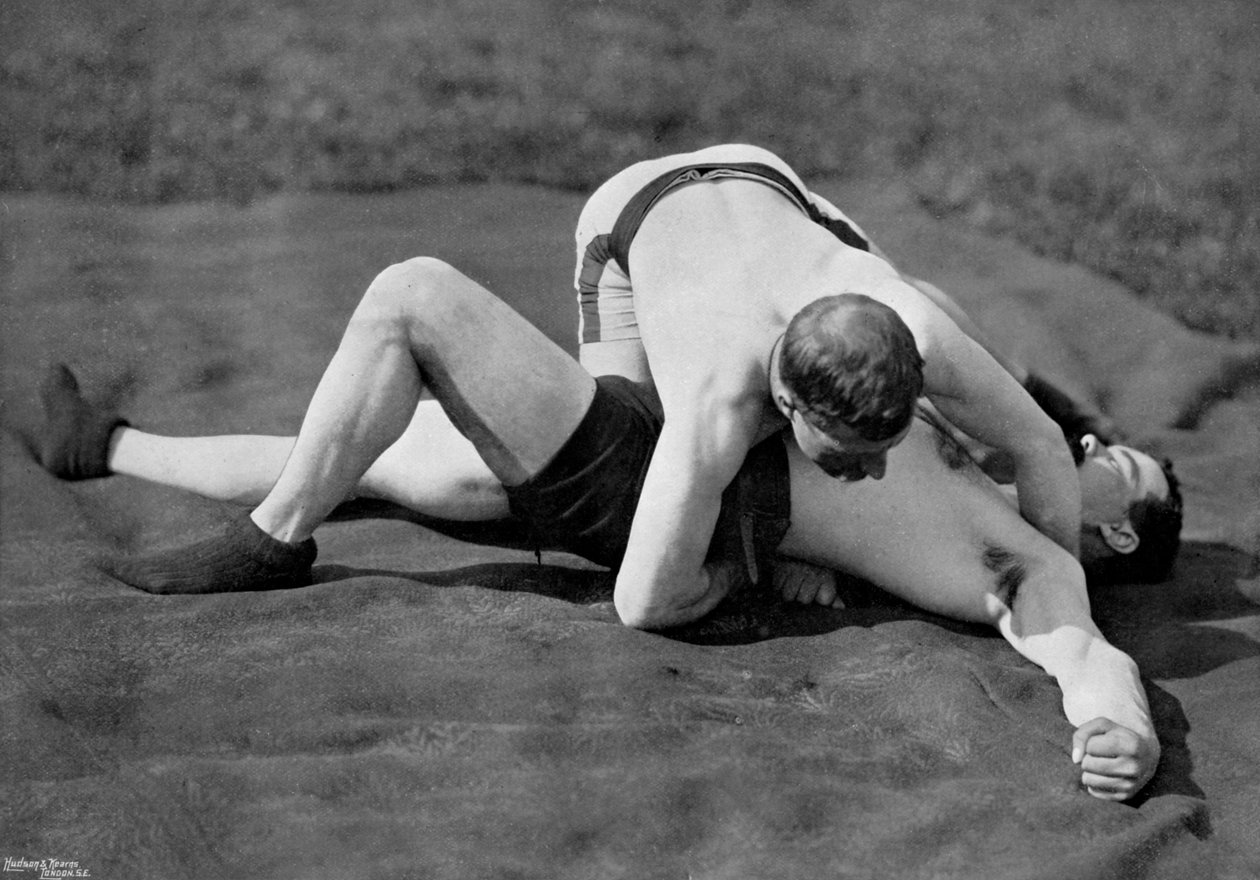 Et godt efterår, wrestling-opvisning, Aldershot, Hampshire, 1896 af Gregory and Co