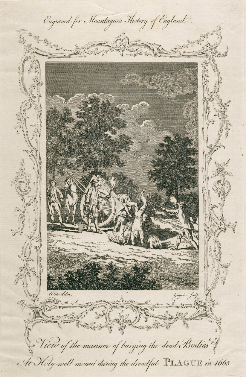 Begravelse af pestens ofre, Holywell Mount, Shoreditch, London, 1665 c slutningen af det 18. århundrede af Grignion