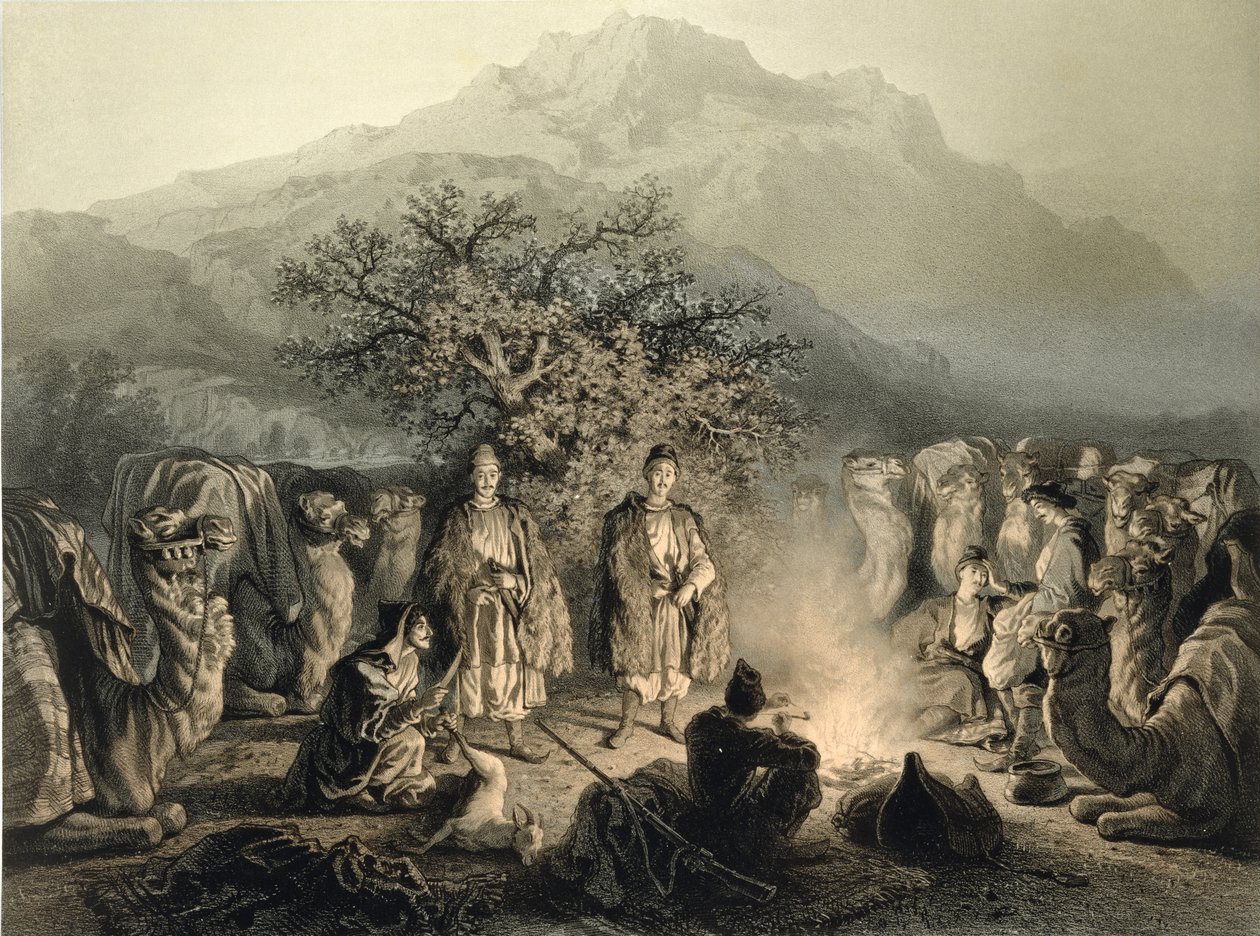 Caravan of Armenian Merchants, Transcaucasia, plade 33 fra en bog om Kaukasus, indgraveret af Fortune Ferogio (1805-88) udgivet af Alfred Leon Lemercier, Paris, 1847 af Grigori Grigorevich Gagarin