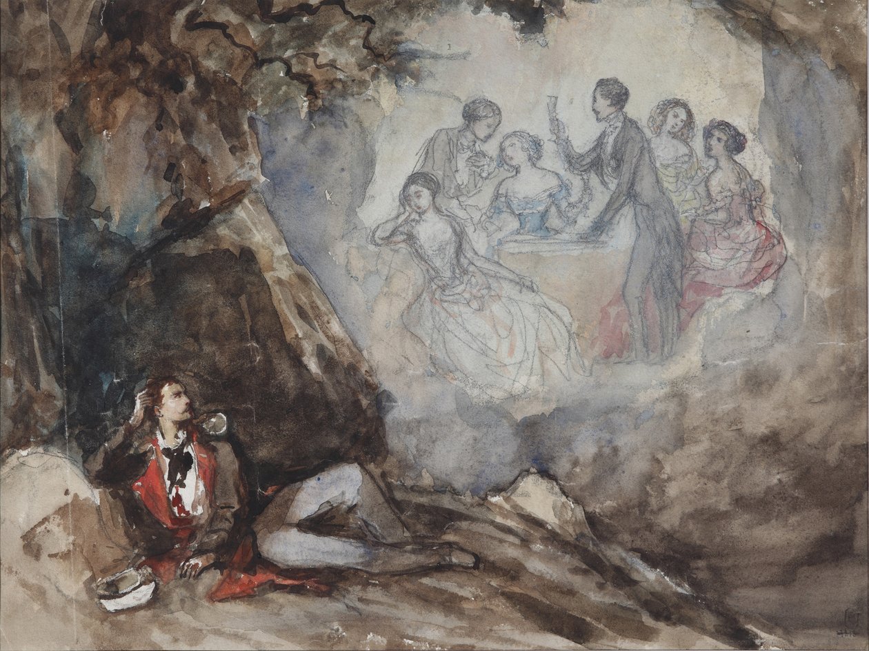 Illustration til digtet Drømmen af M. Lermontov, midten af det 19. århundrede af Grigori Grigorevich Gagarin