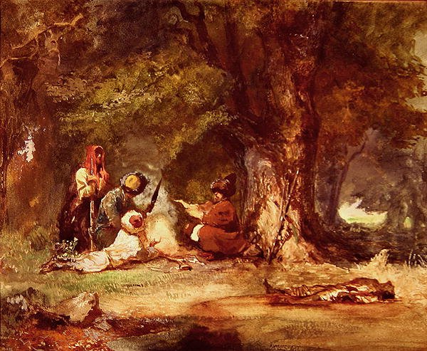 Russiske soldater under de kaukasiske krige i 1817-64 (akvarel på papir) af Grigori Grigorevich Gagarin