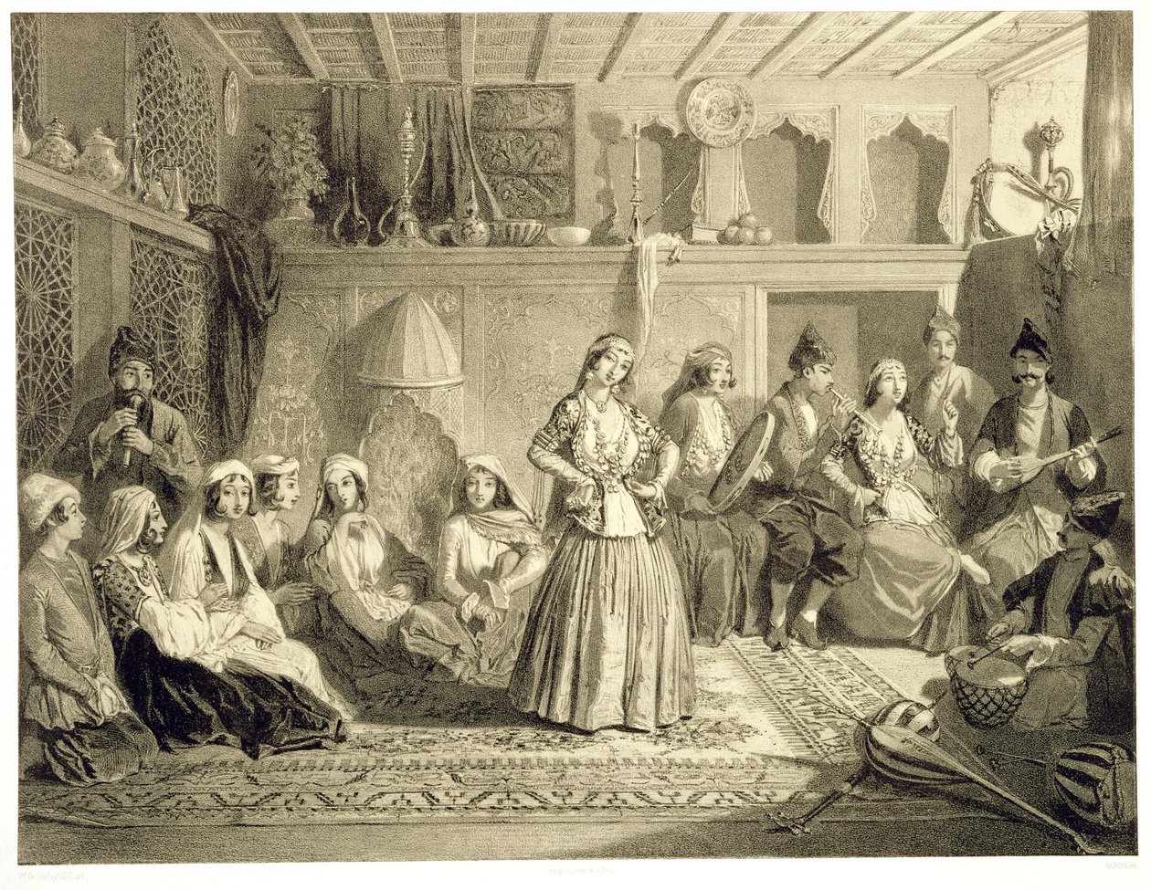 Hvilerummet nær badene ved Shemakha, på Shirvanskaya-steppen, plade 40 fra en bog om Kaukasus, indgraveret af Charles Claude Bachelier og Adolphe Bayot (1810-66) pub. af Alfred Leon Lemerci af Grigori Grigorevich Gagarin