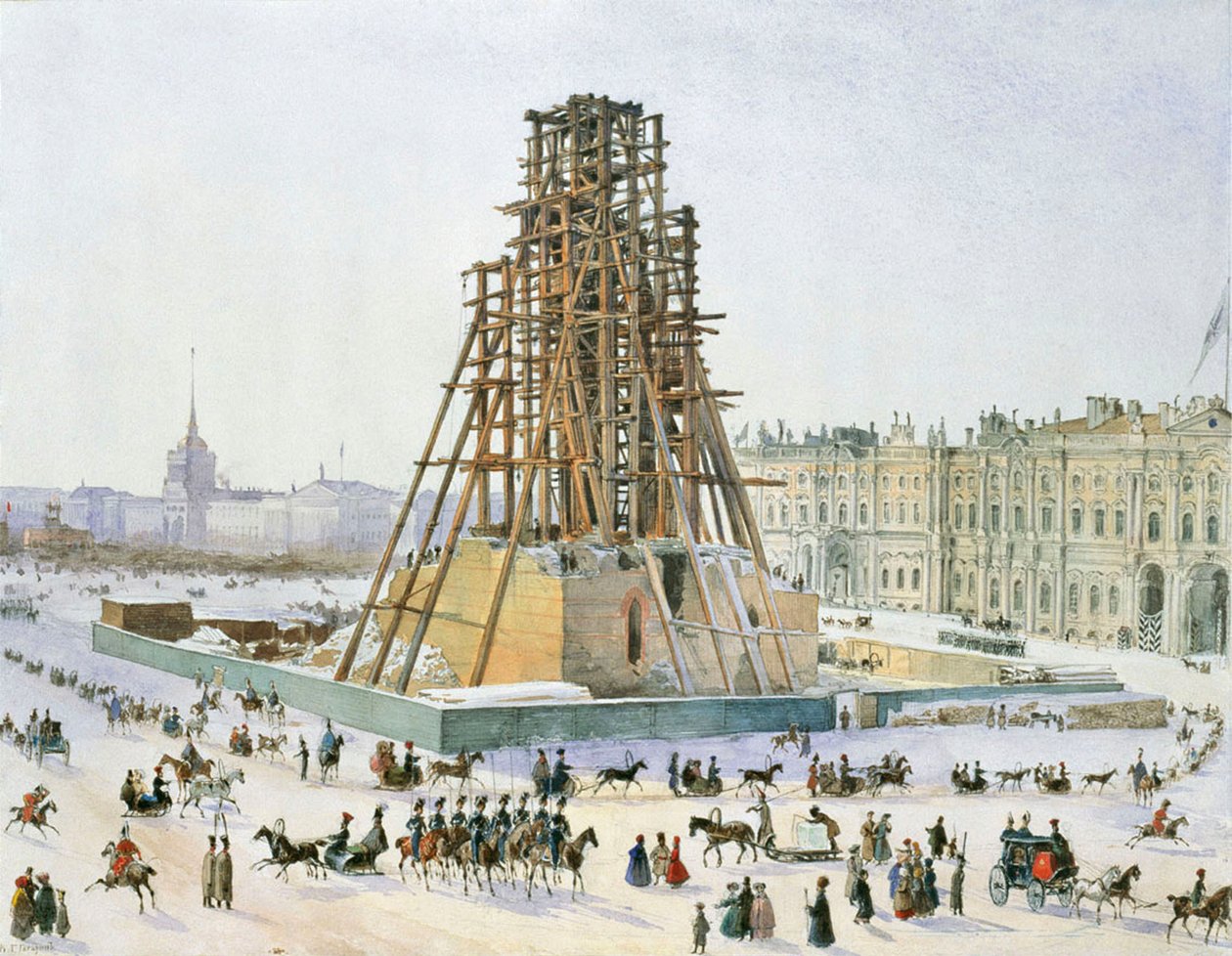 Alexandersøjlen i stilladser, 1833. af Grigori Grigorievich Gagarin