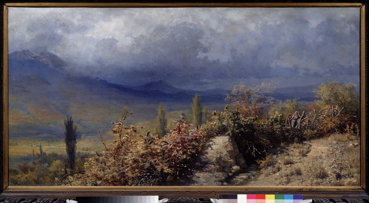 Udsigt over Krim om efteråret (efterårsudsigt over Krim). Maleri af Grigori (Grigoriy, Grigory) Grigoryevich Myasoyedov (Myasoedov, Miasoedov) (1834-1911), olie på lærred af Grigori Grigoryevich Myasoedov