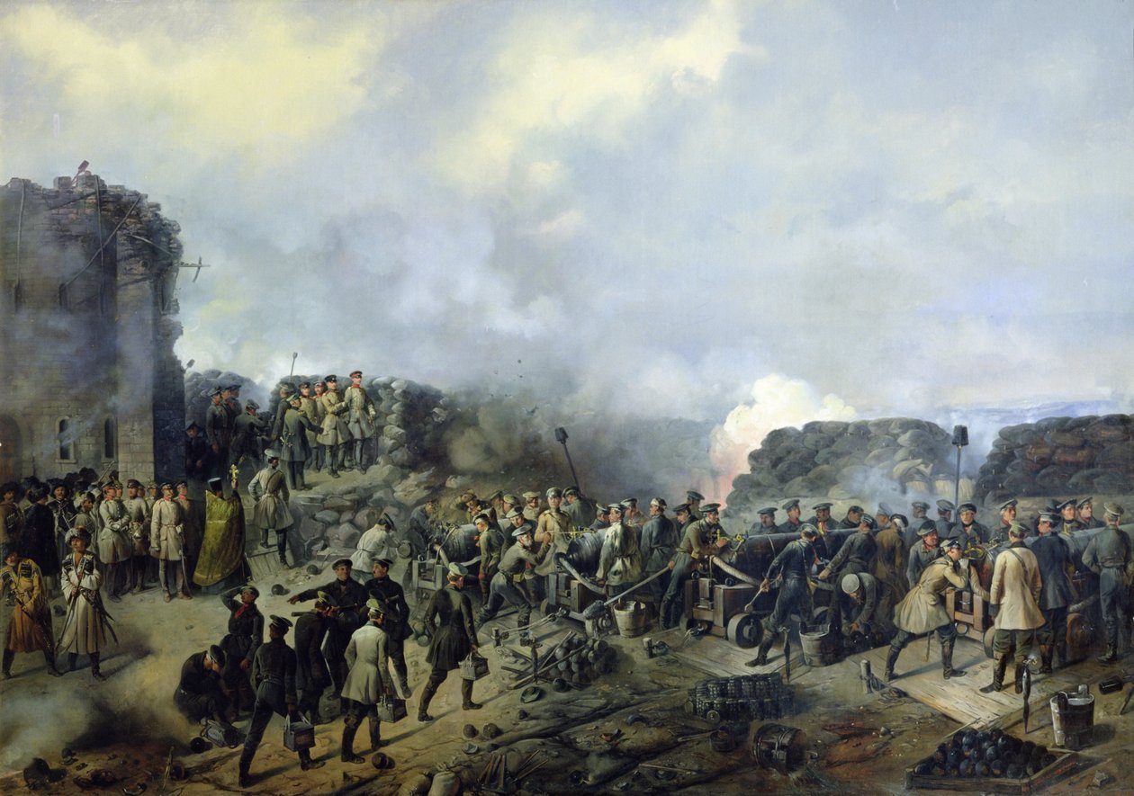 Det fransk-russiske slag ved Malakhov Kurgan i 1855, 1856 af Grigory Shukayev