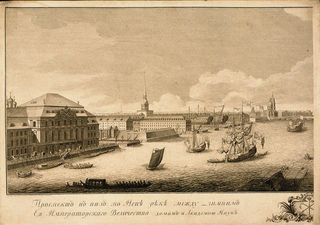 Udsigt over Vinterpaladset fra Neva-floden, 1753 af Grigory Anikeevich Kachalov